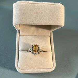 Charm 750 18k white gold topaz pave diamond ring size 7